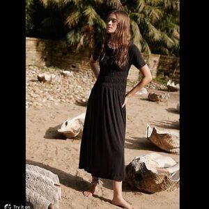 Free People Beach Free-est Black Smocked Corseted Meg Midi Dress Size Small 4/6